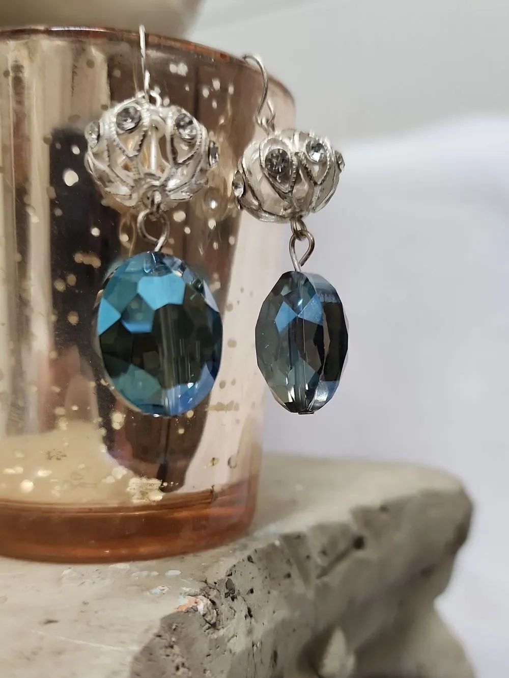Faceted Aurora Borealis & Rhinestone Hook Earrings